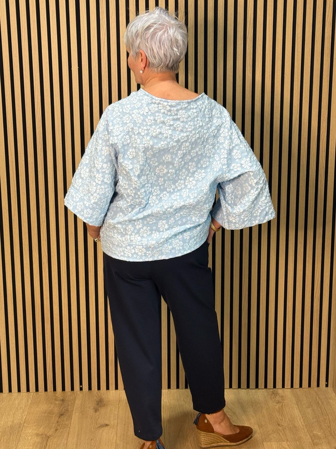 Textured Floral Jacquard Top - Blue