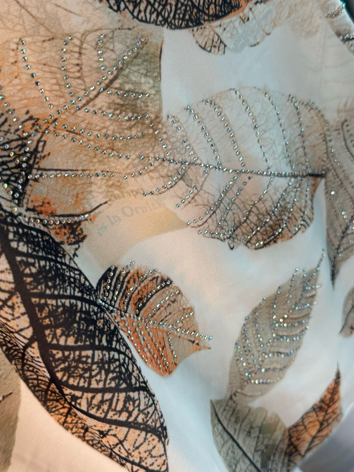 Leaf Print Embellished Top - Taupe