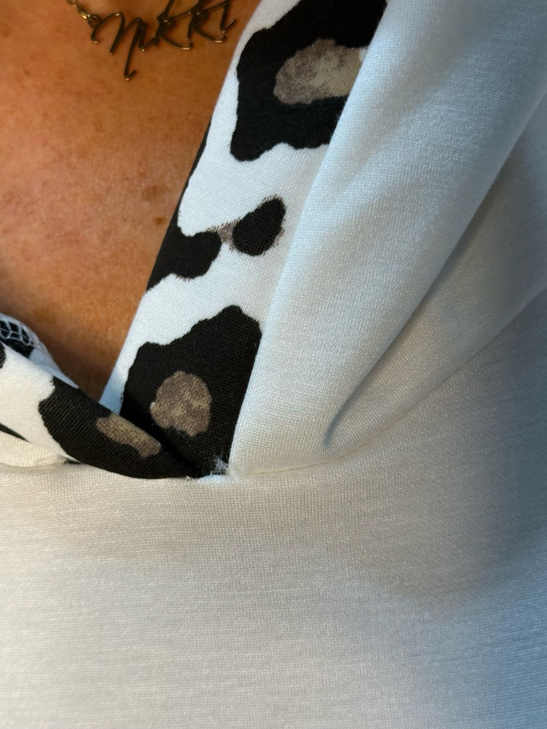 Leopard Trim Oversized Hoodie - White