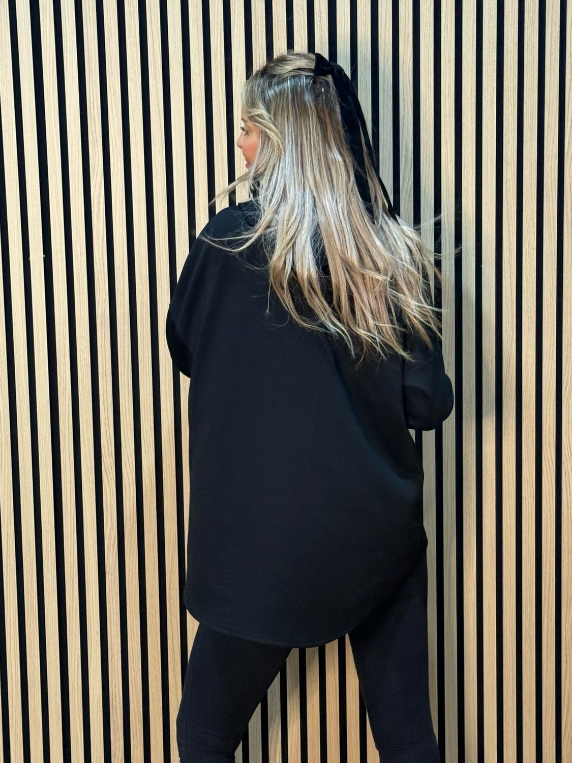 Leopard Trim Oversized Hoodie - Black