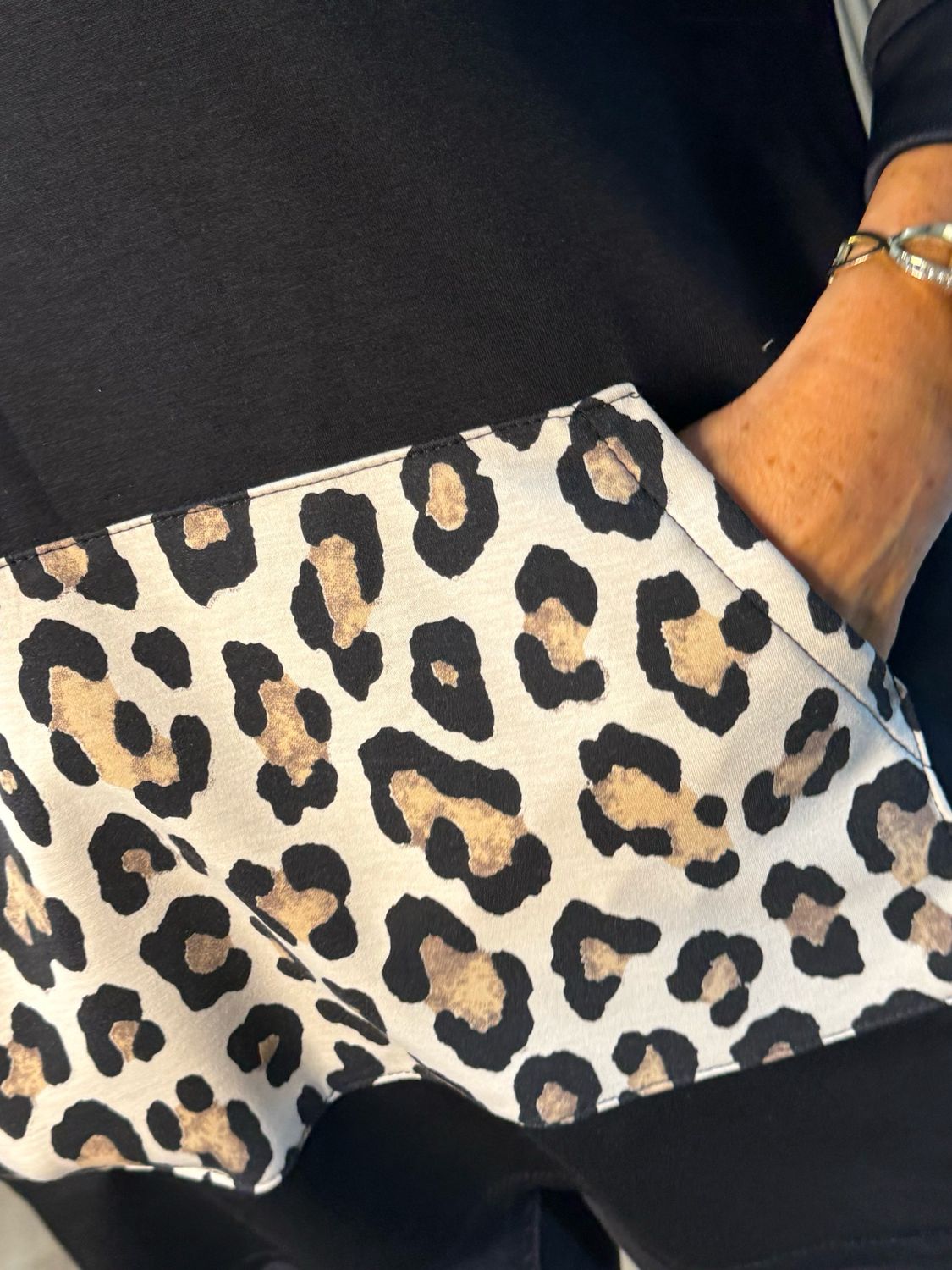 Leopard Trim Oversized Hoodie - Black