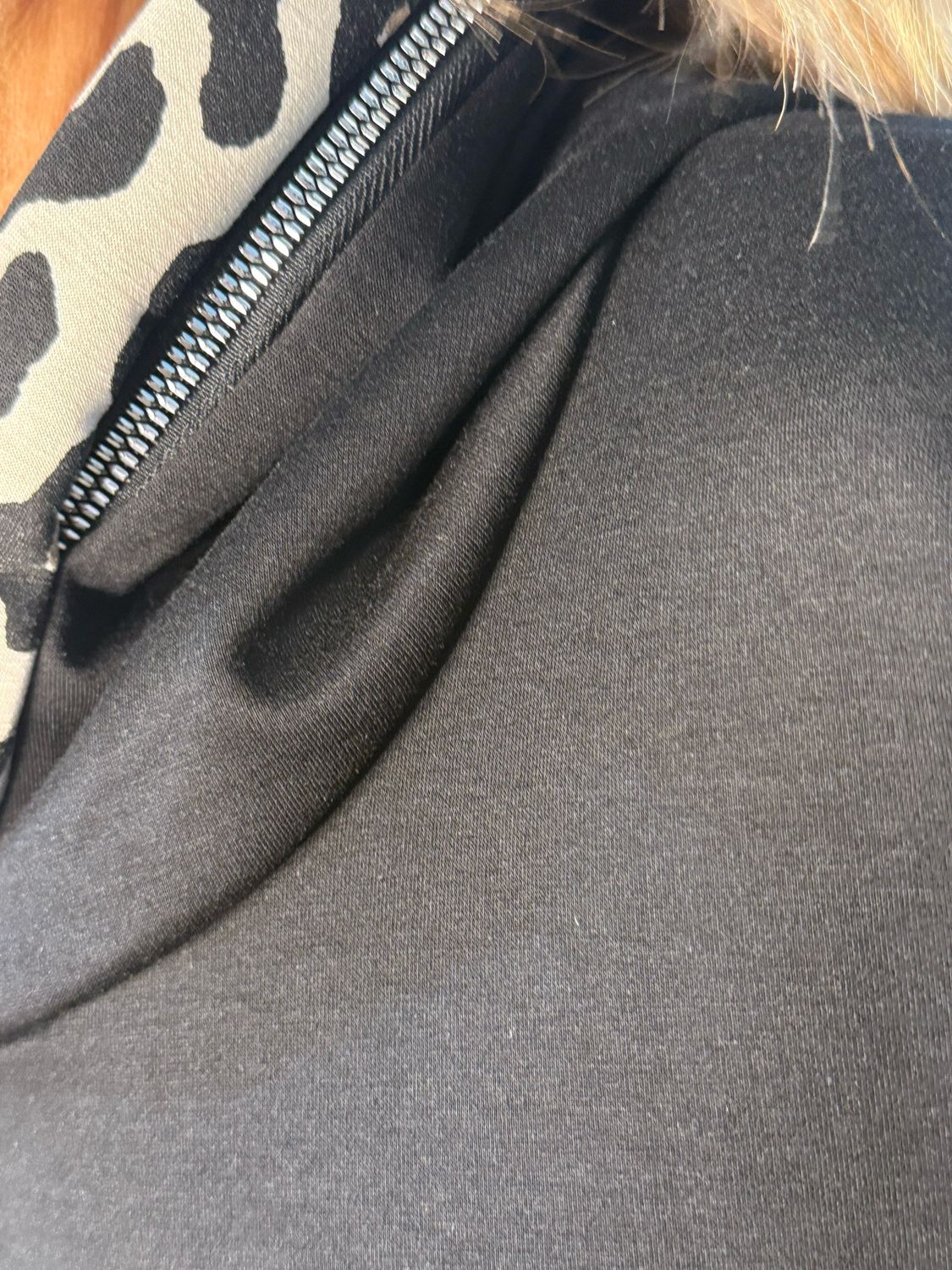 Leopard Trim Oversized Hoodie - Black