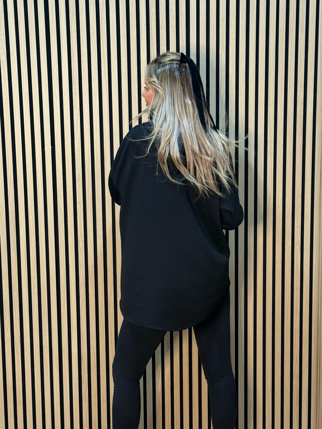 Leopard Trim Oversized Hoodie - Black