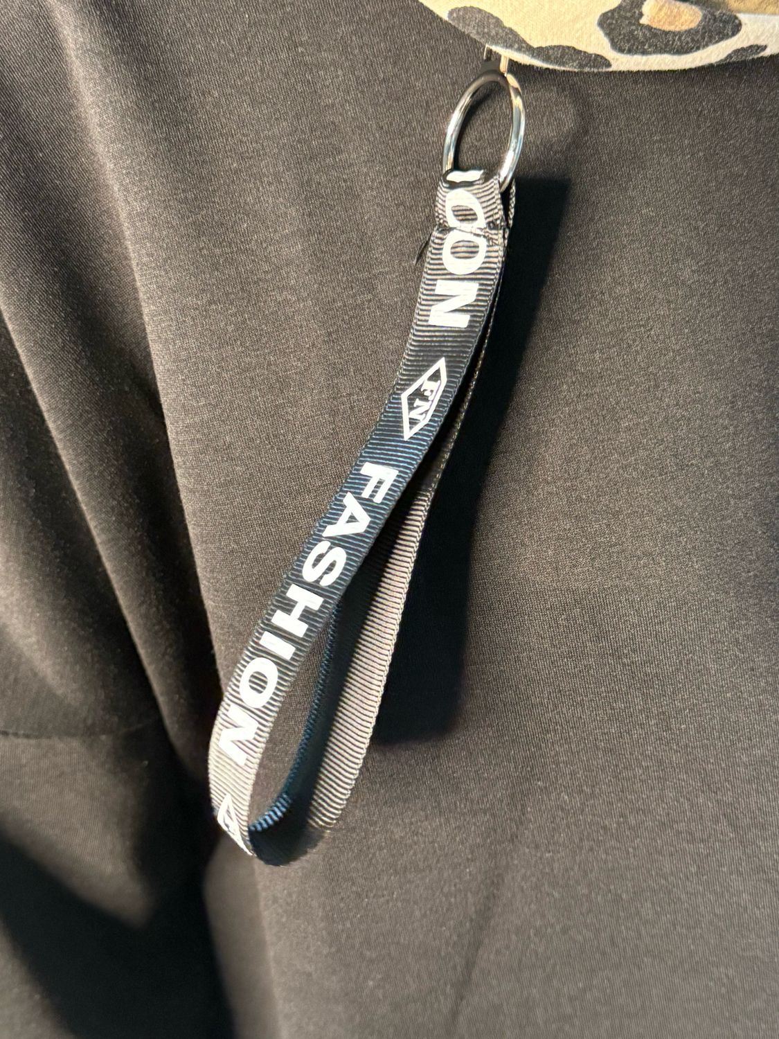 Leopard Trim Oversized Hoodie - Black