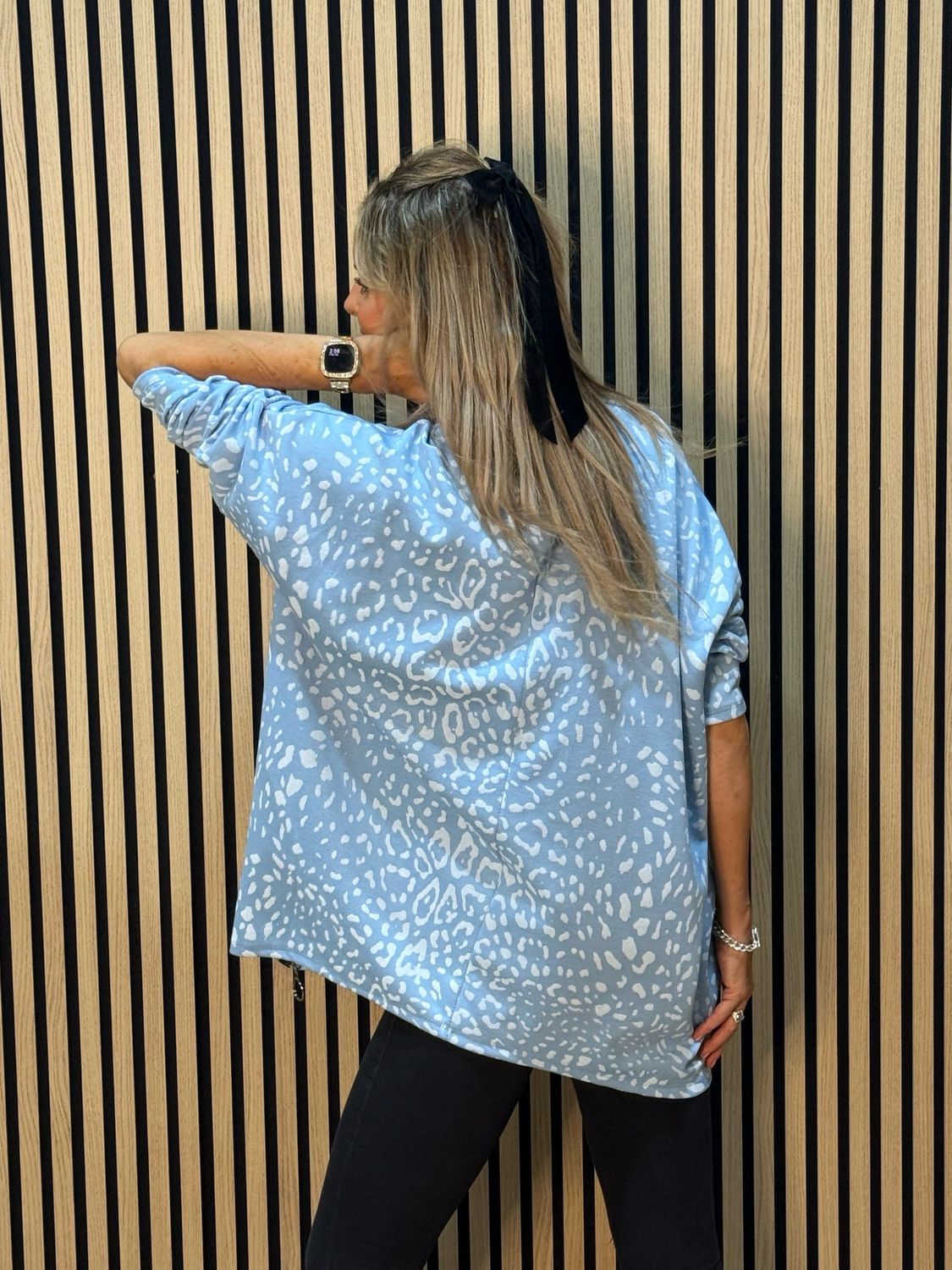 Animal Print Oversized Top - Blue
