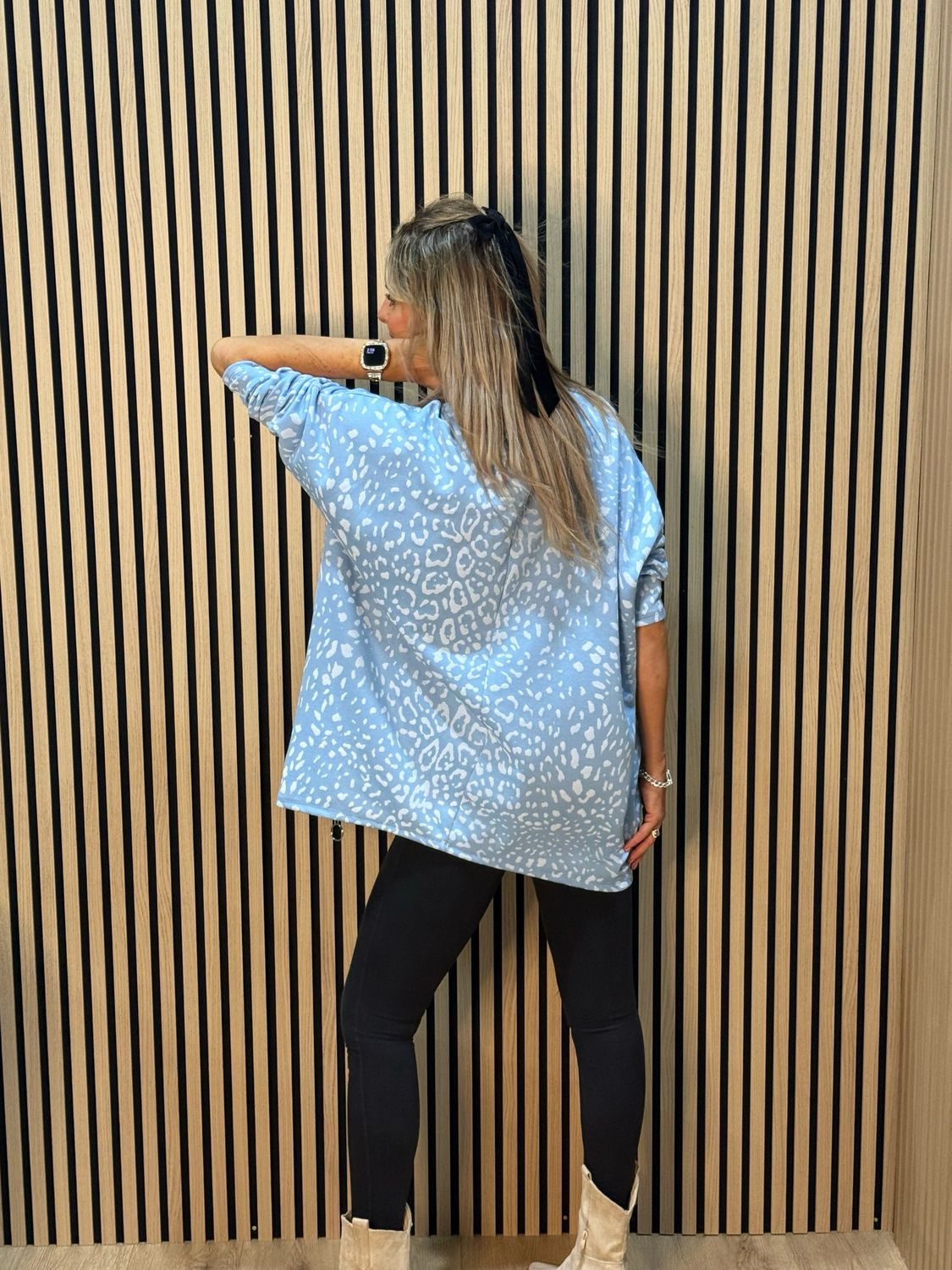 Animal Print Oversized Top - Blue