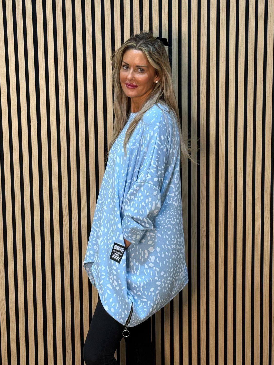 Animal Print Oversized Top - Blue