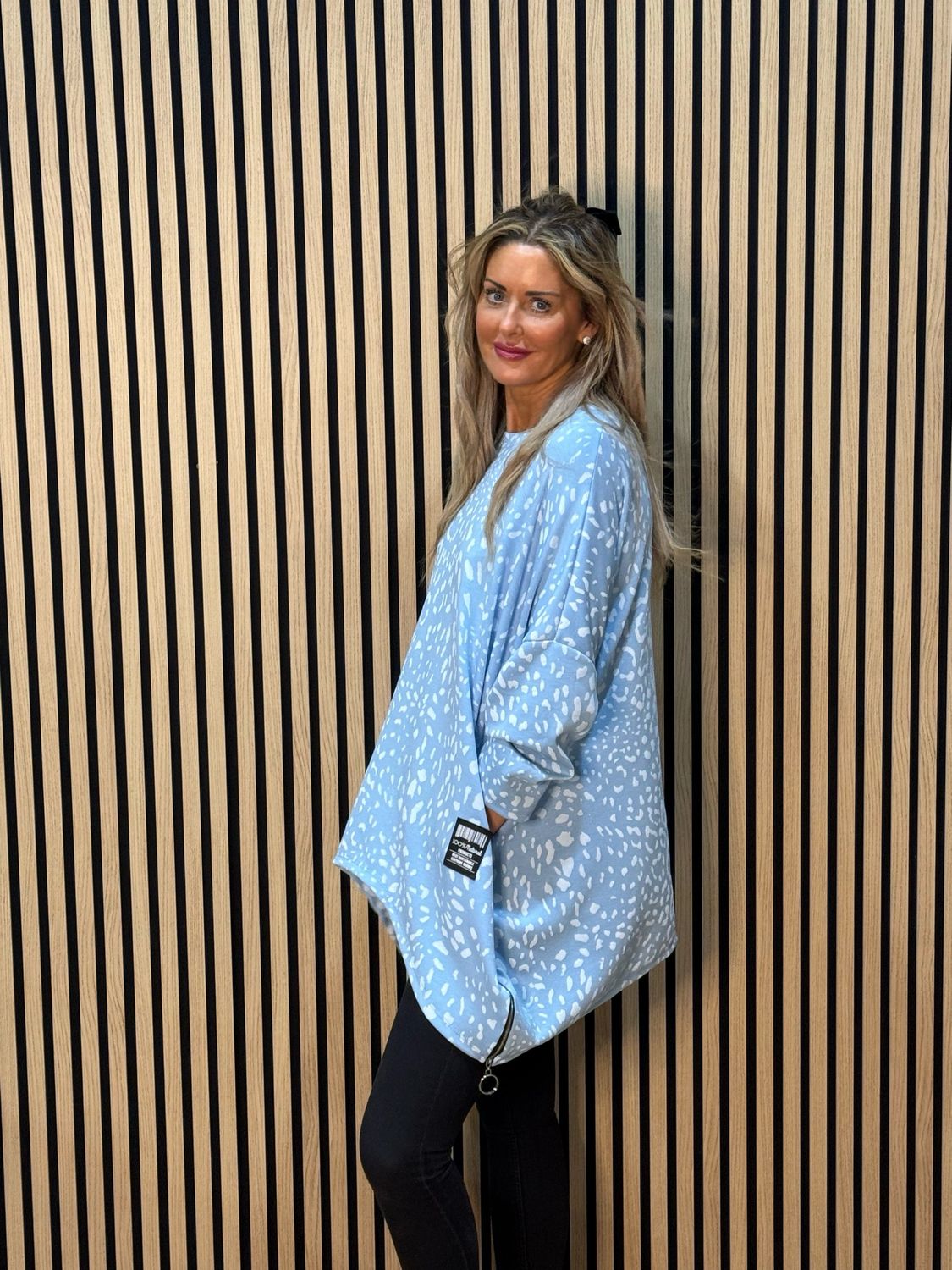 Animal Print Oversized Top - Blue