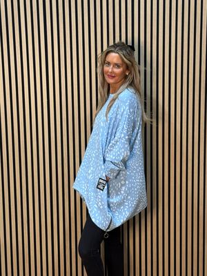 Animal Print Oversized Top - Blue