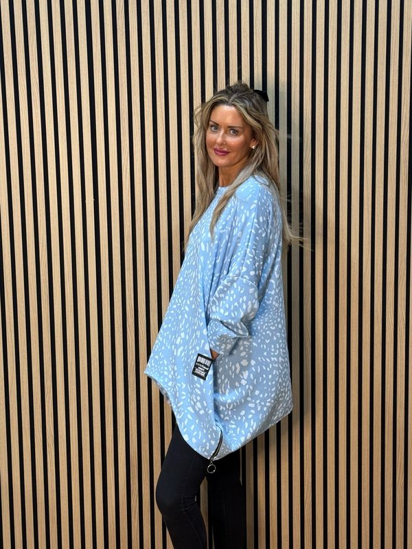 Animal Print Oversized Top - Blue