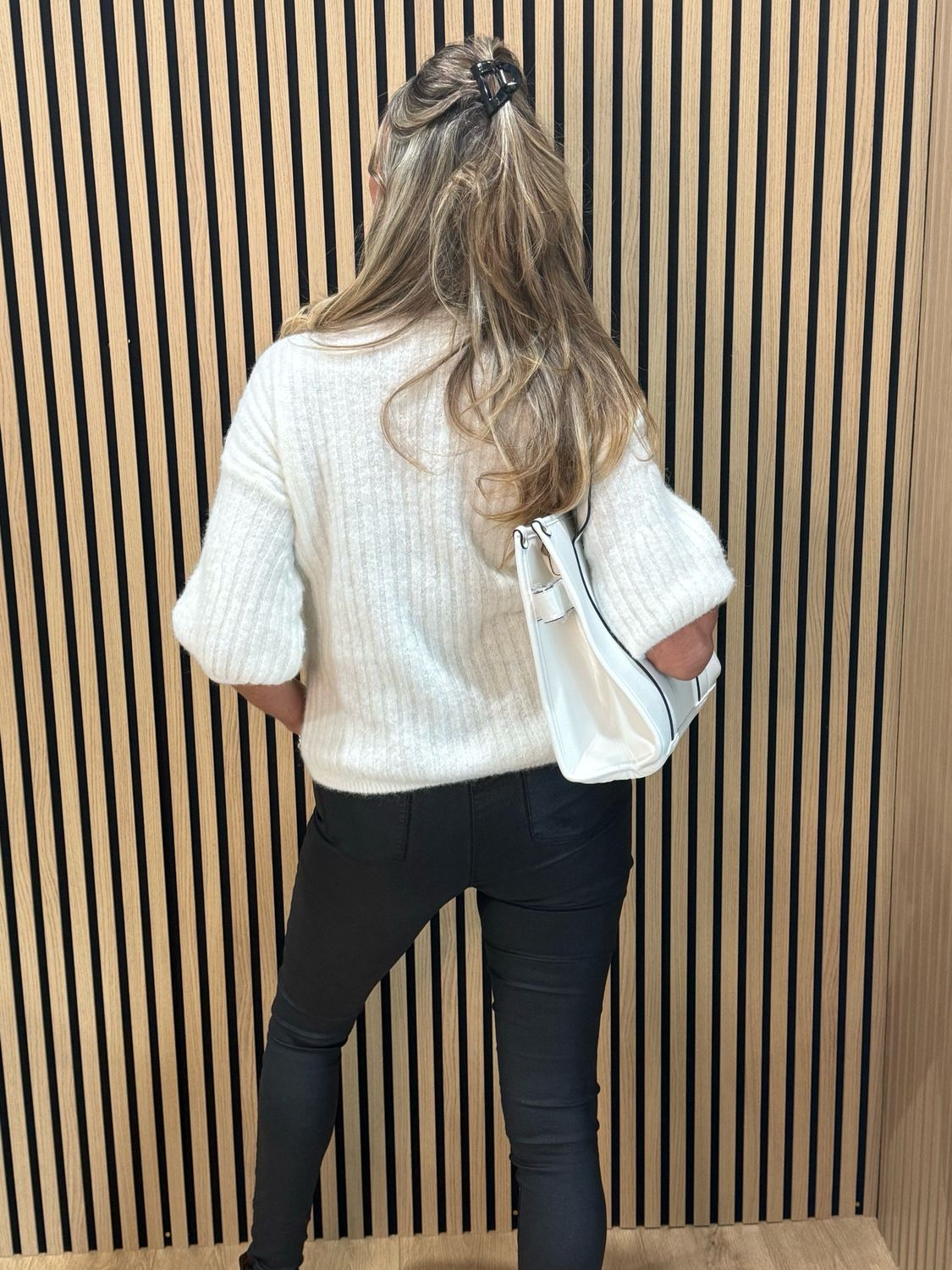 Ribbed Puff Sleeve Jumper - White