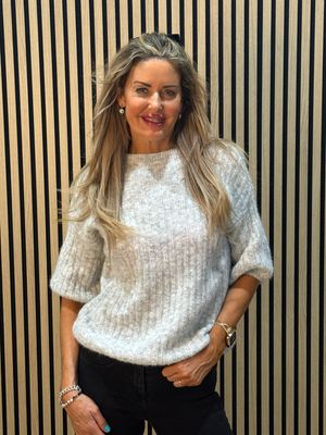 Ribbed Puff Sleeve Jumper - Grey