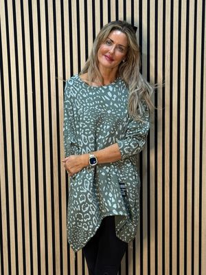 Animal Print Oversized Top - Khaki
