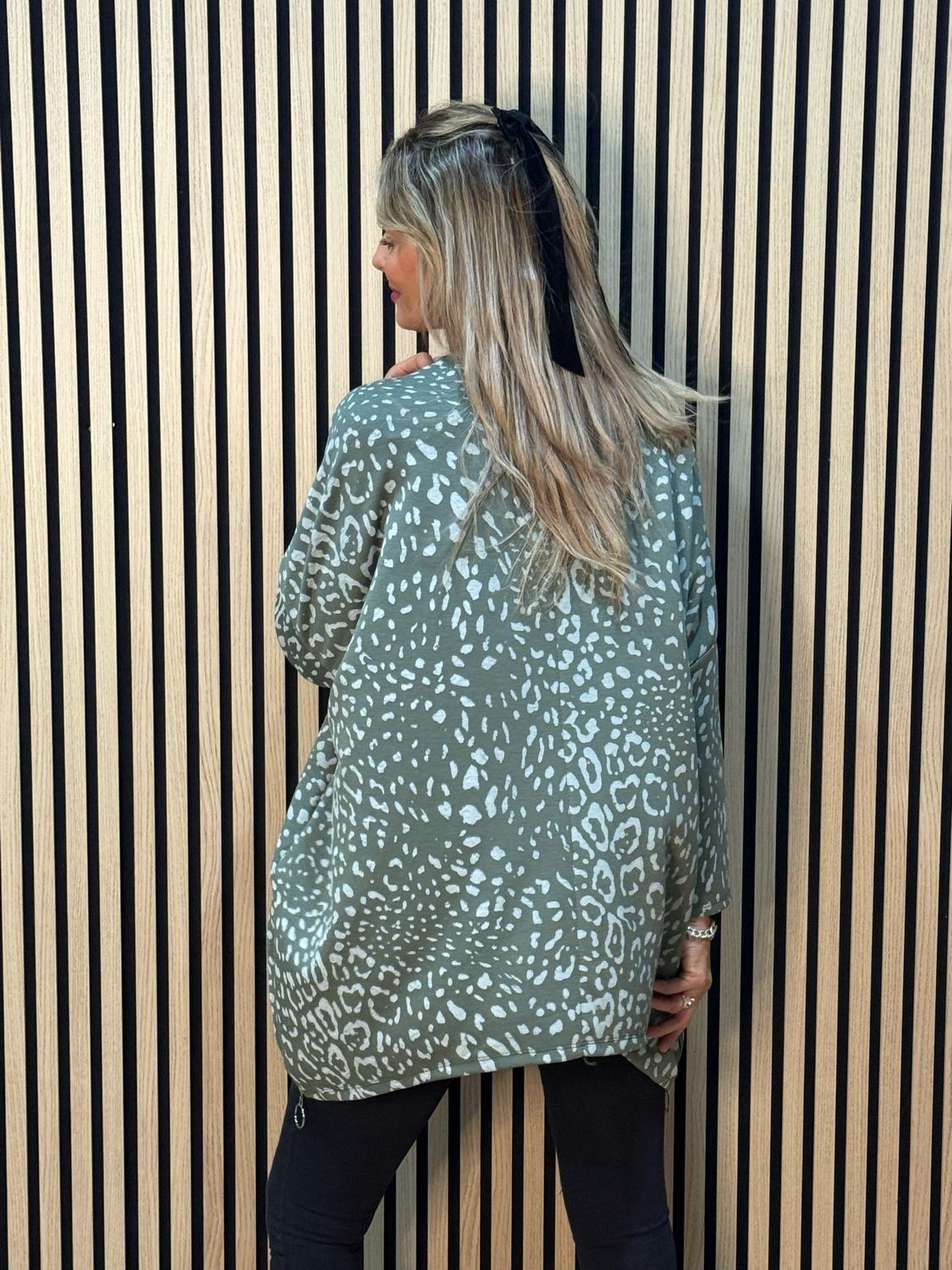 Animal Print Oversized Top - Khaki