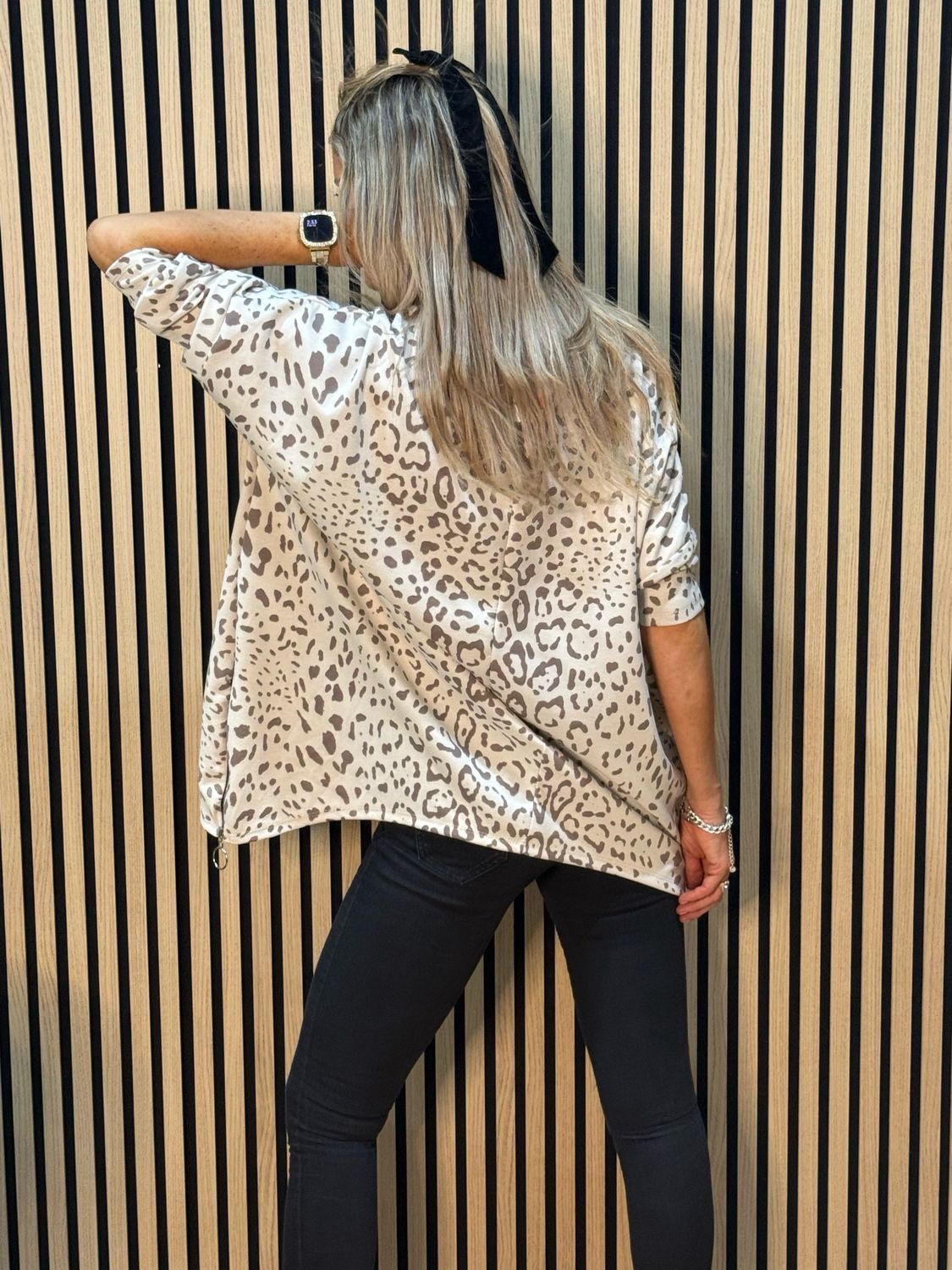 Animal Print Oversized Top - Beige