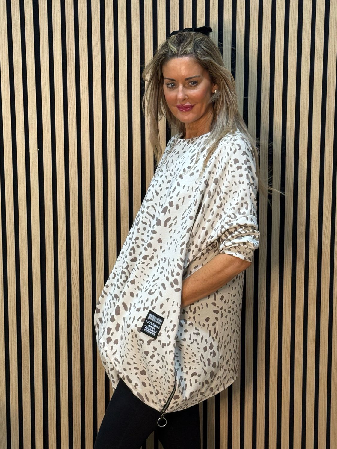 Animal Print Oversized Top - Beige