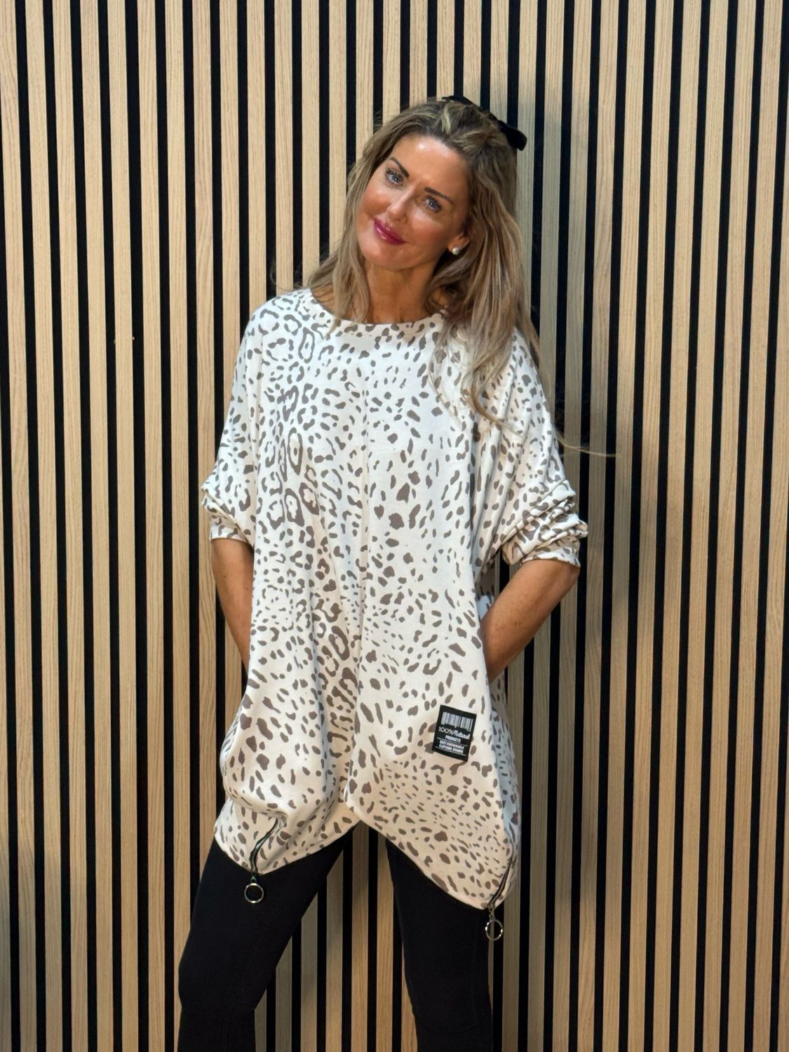 Animal Print Oversized Top - Beige