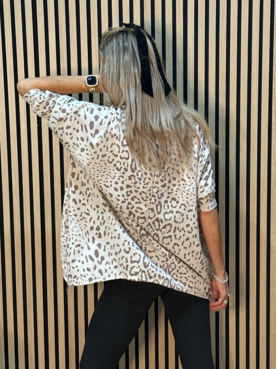 Animal Print Oversized Top - Beige