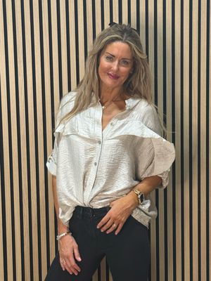 Lightweight Textured Button Blouse - Taupe