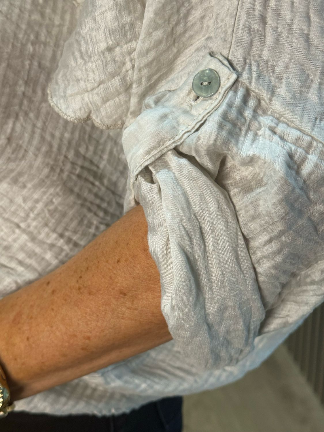 Lightweight Textured Button Blouse - Taupe