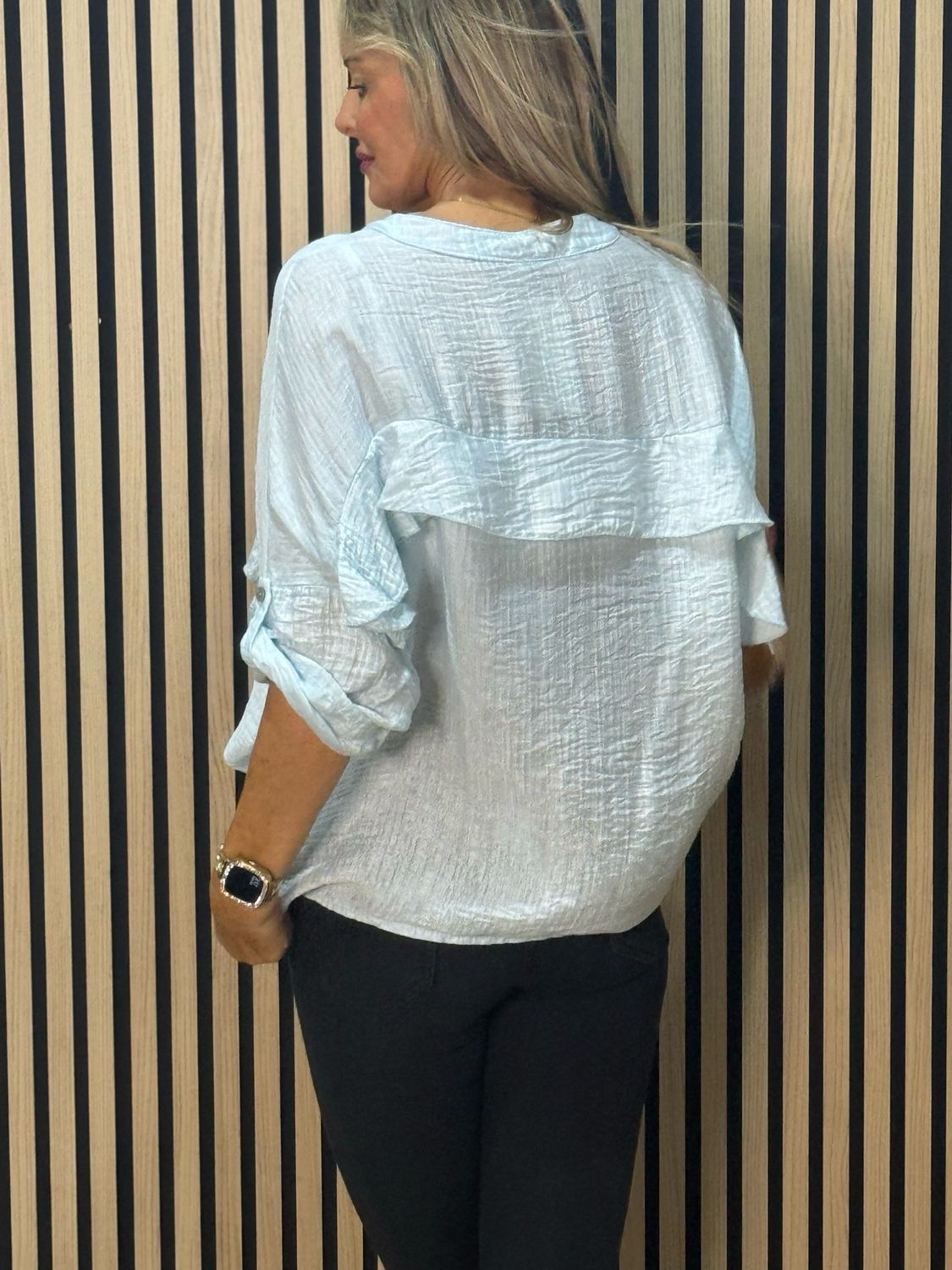 Lightweight Textured Button Blouse - Baby Blue