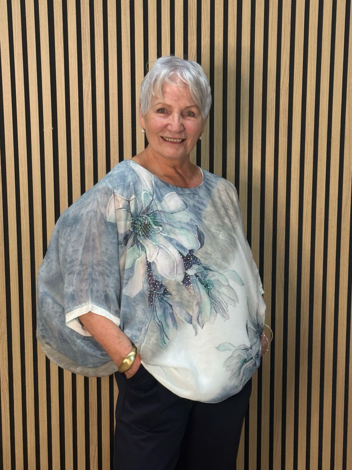 Soft Floral Batwing Top - Blue