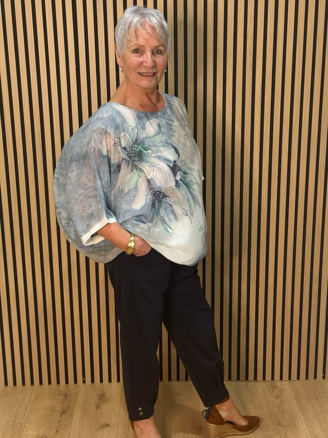 Soft Floral Batwing Top - Blue