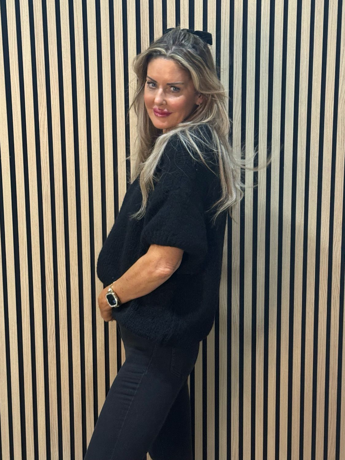 Ribbed Puff Sleeve Jumper - Black