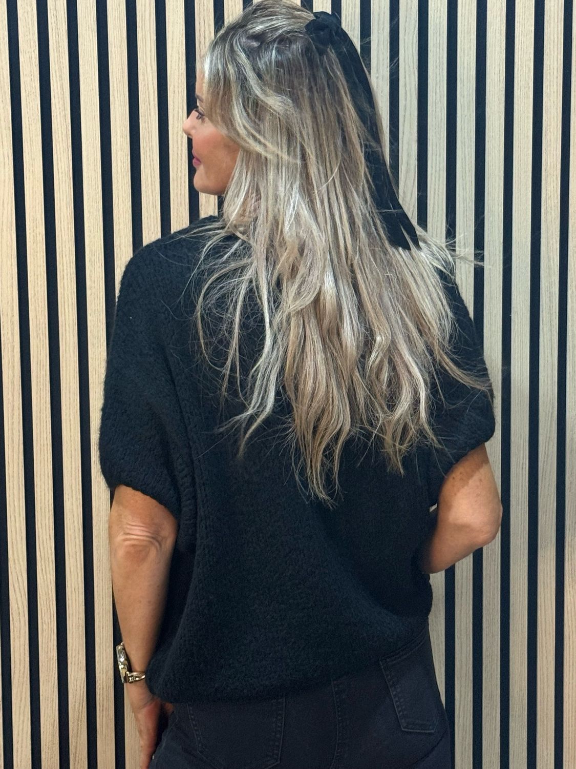 Ribbed Puff Sleeve Jumper - Black