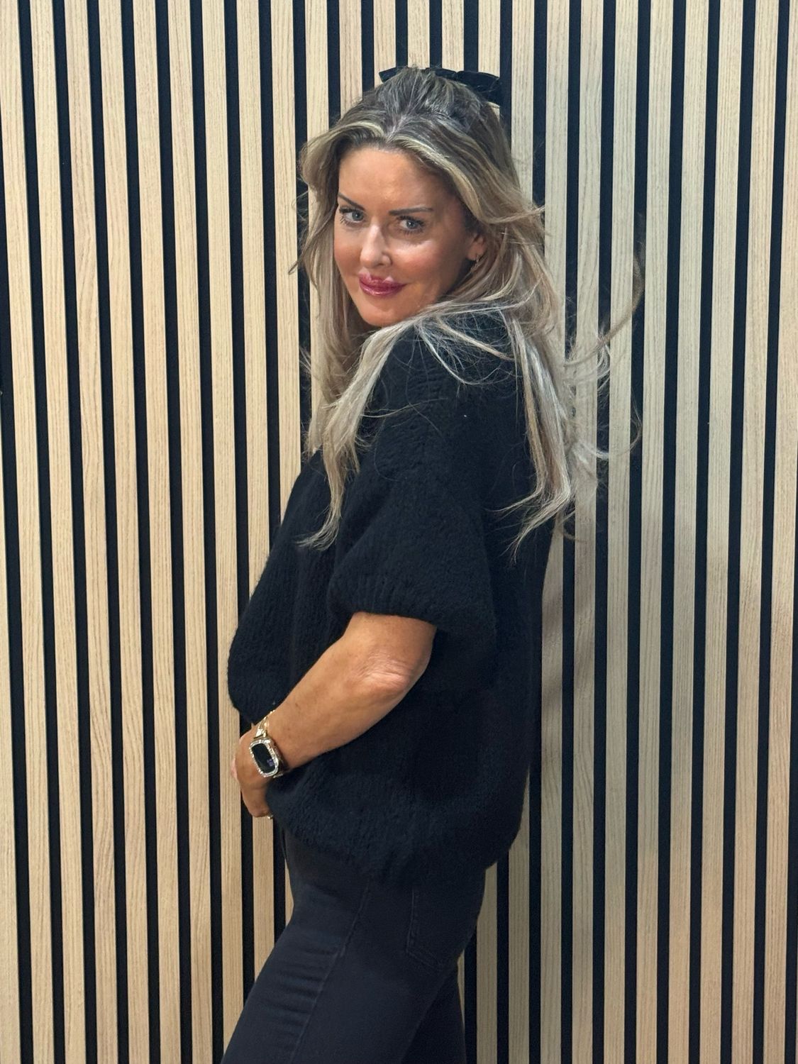 Ribbed Puff Sleeve Jumper - Black