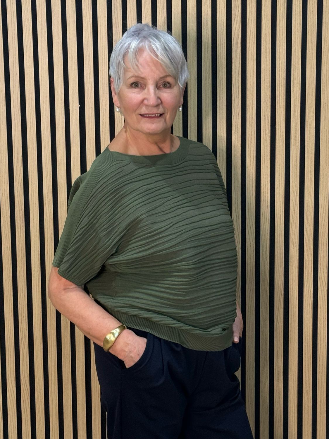 Textured Short Sleeve Knit Top - Khaki