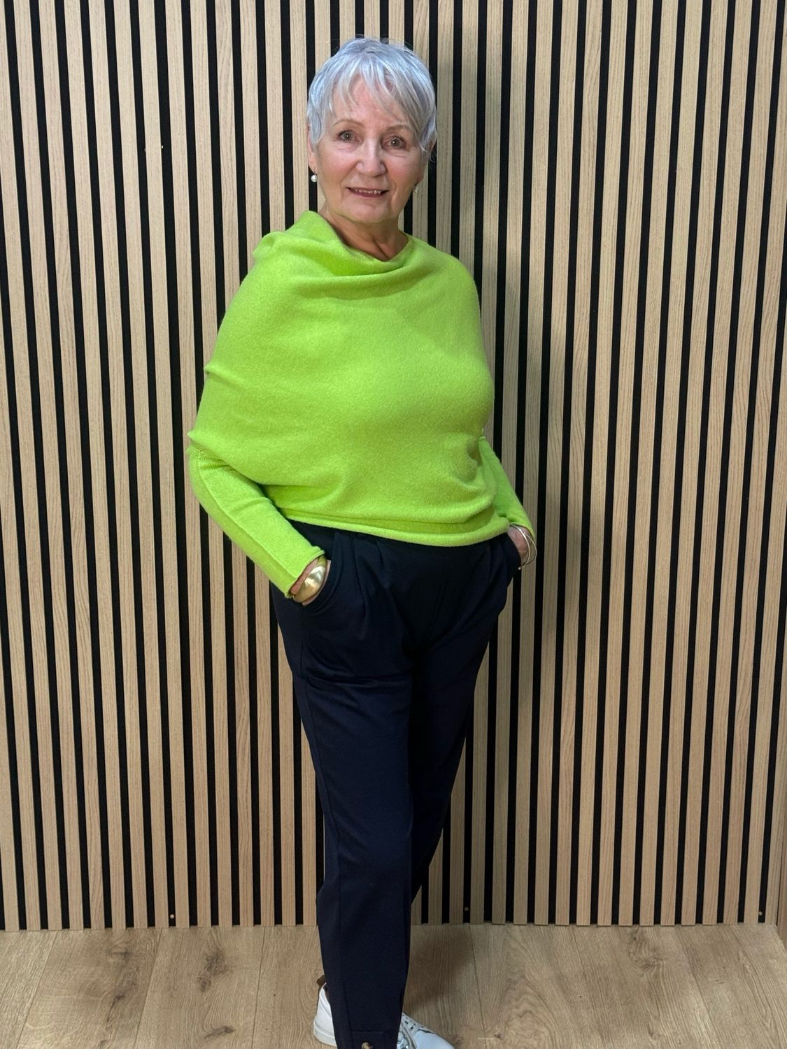 Asymmetric Drape Knit Jumper - Lime Green