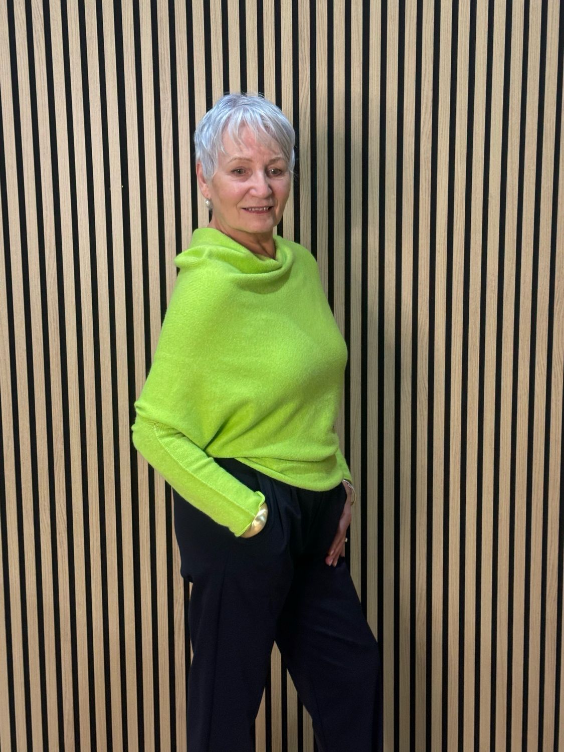 Asymmetric Drape Knit Jumper - Lime Green