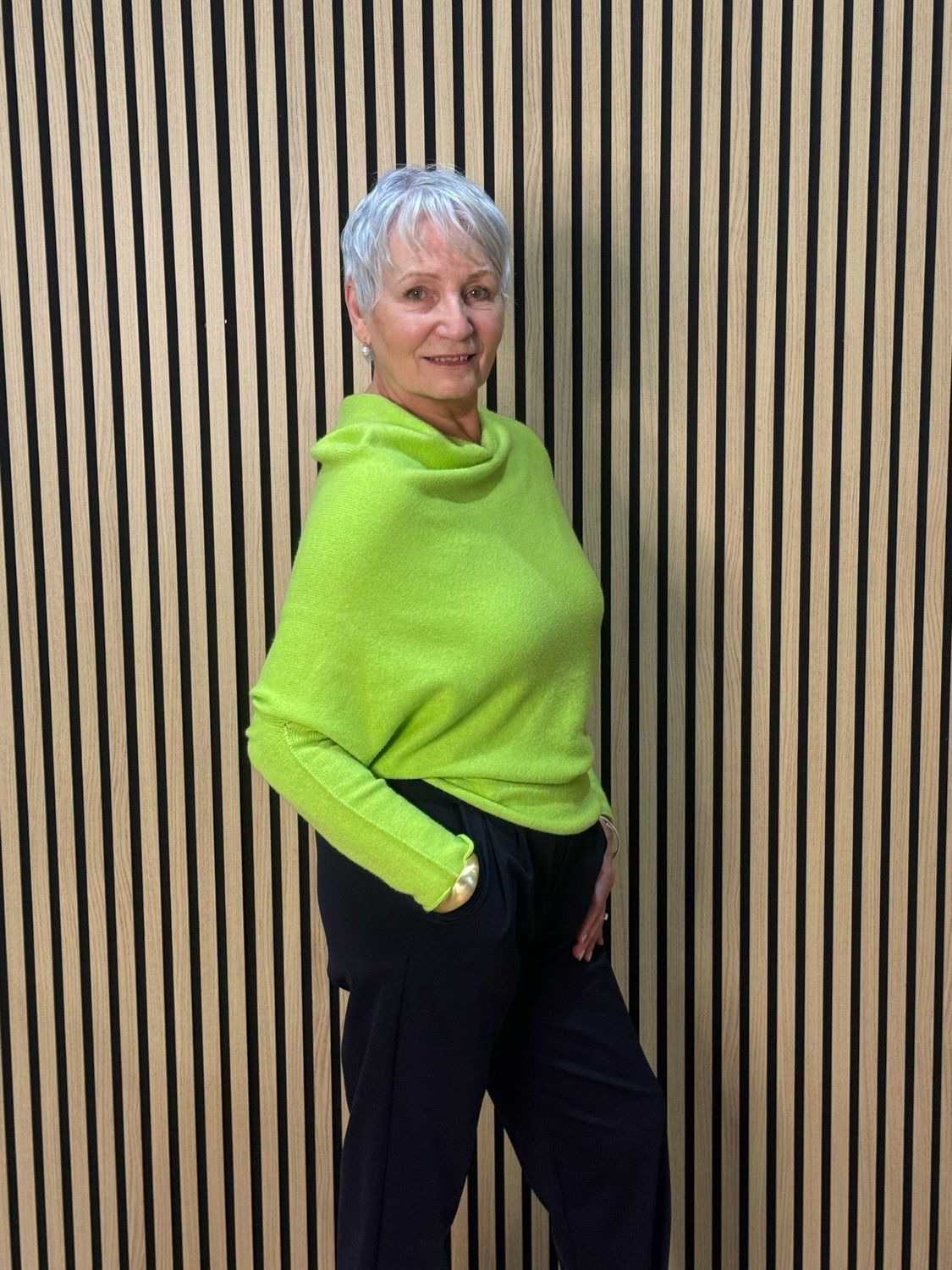 Asymmetric Drape Knit Jumper - Lime Green