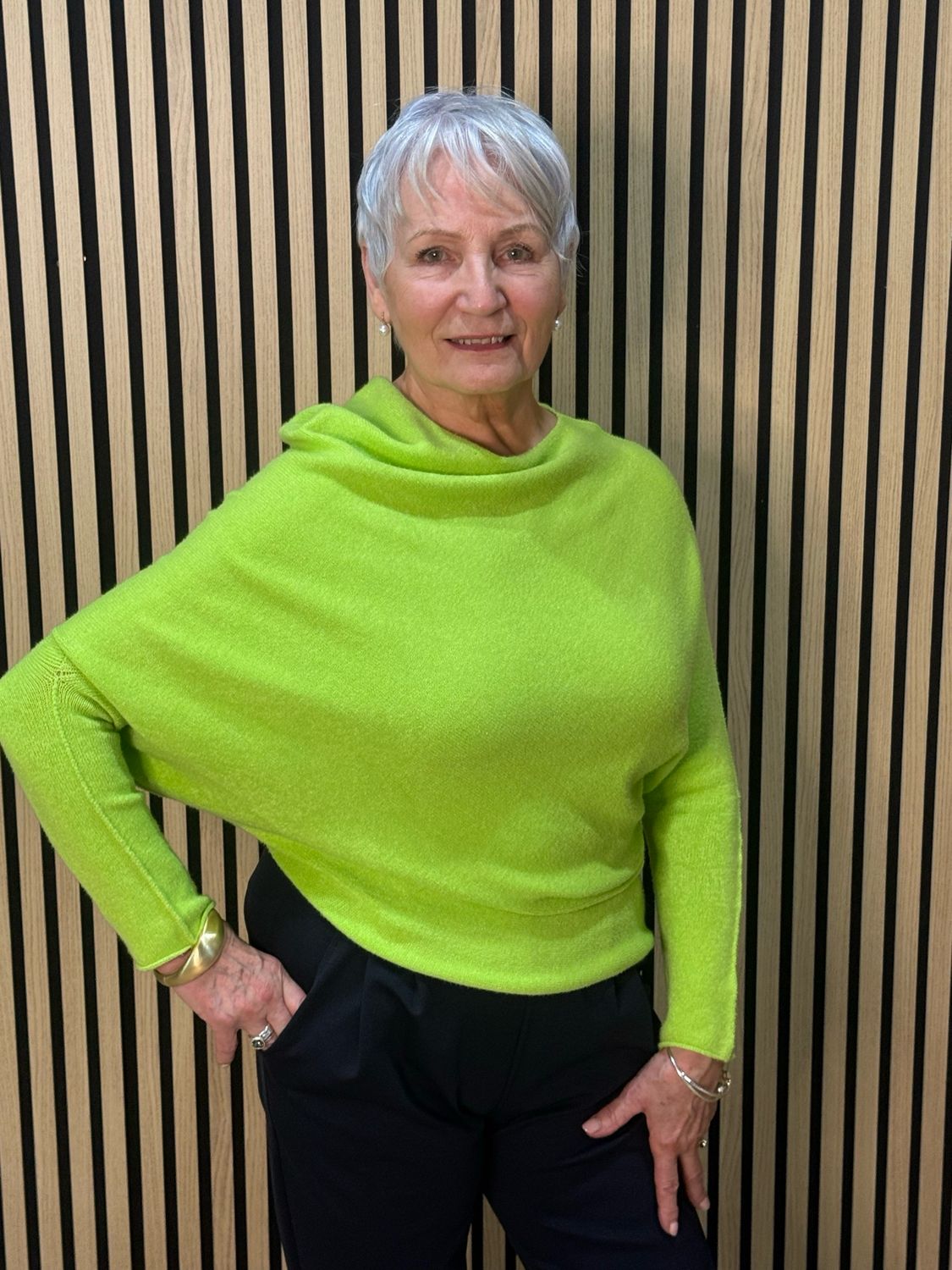 Asymmetric Drape Knit Jumper - Lime Green