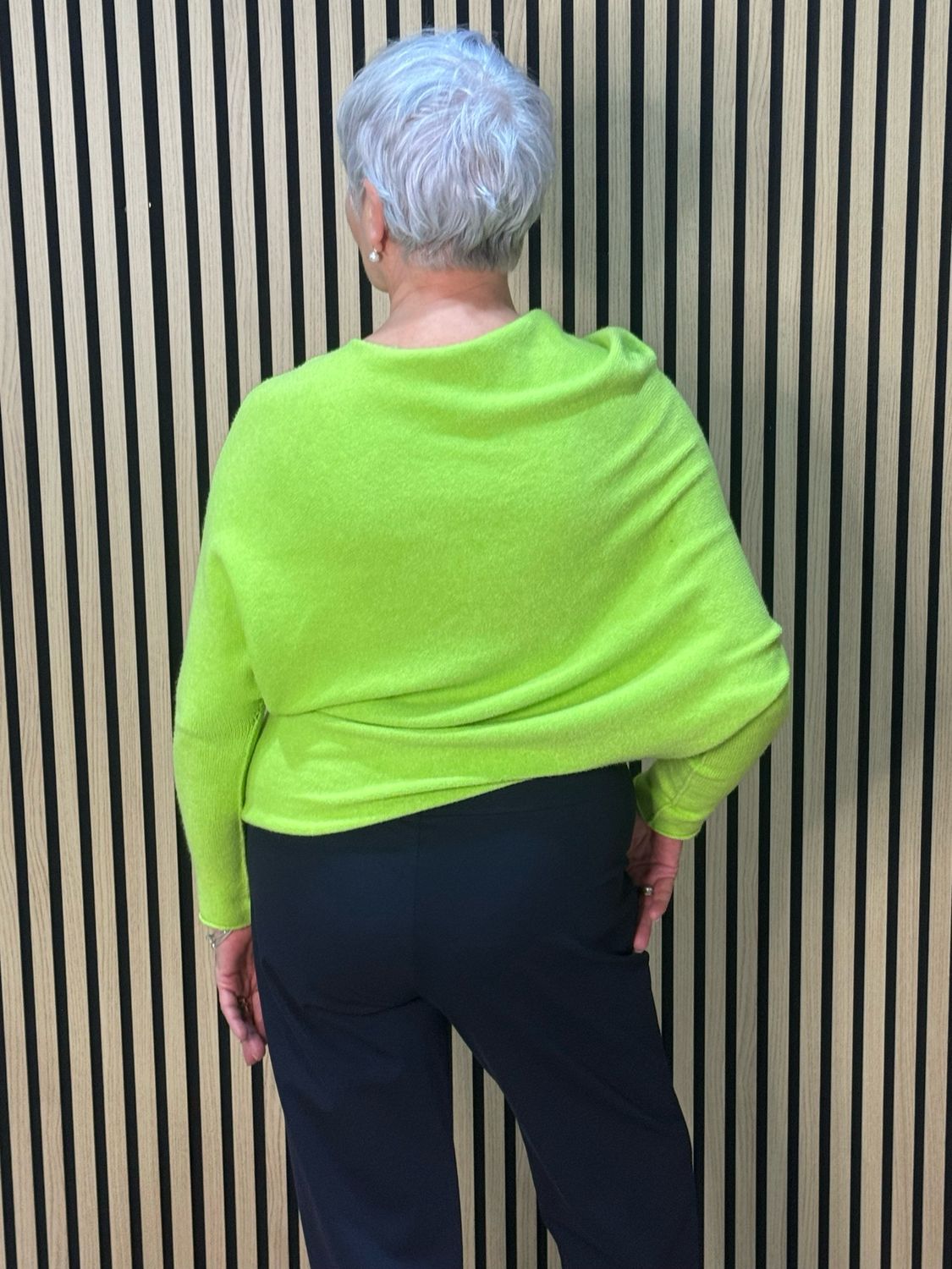 Asymmetric Drape Knit Jumper - Lime Green