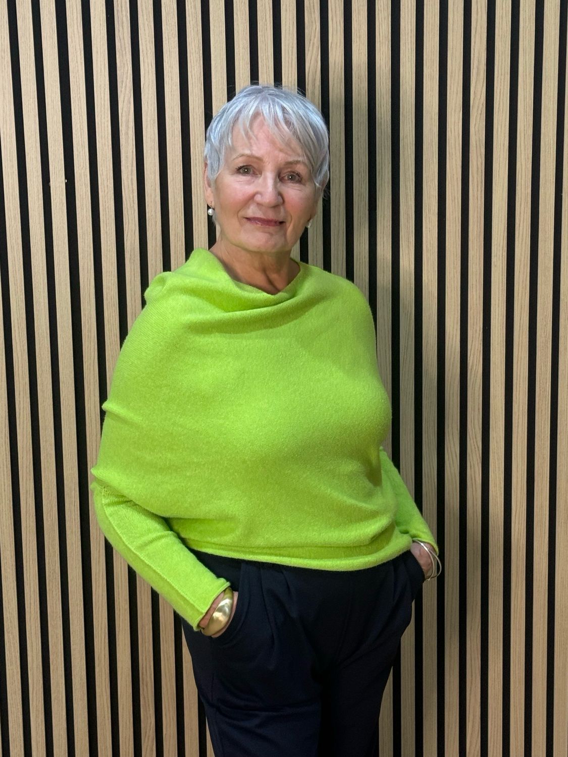 Asymmetric Drape Knit Jumper - Lime Green