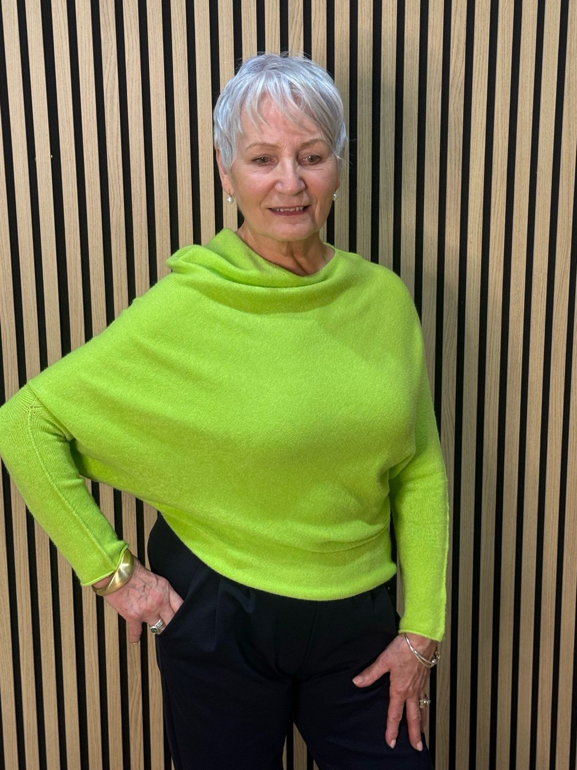 Asymmetric Drape Knit Jumper - Lime Green