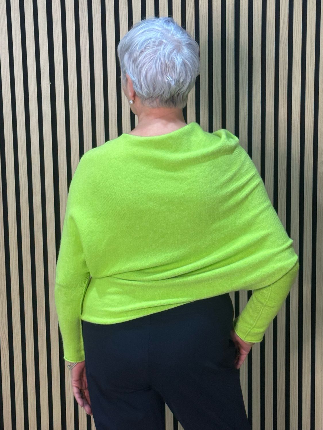 Asymmetric Drape Knit Jumper - Lime Green