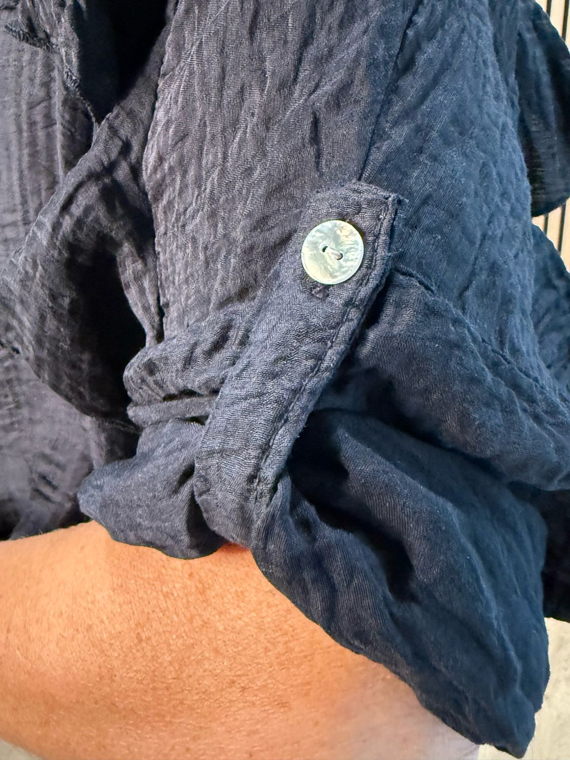 Lightweight Textured Button Blouse - Black