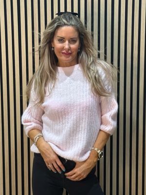 Ribbed Puff Sleeve Jumper - Pink