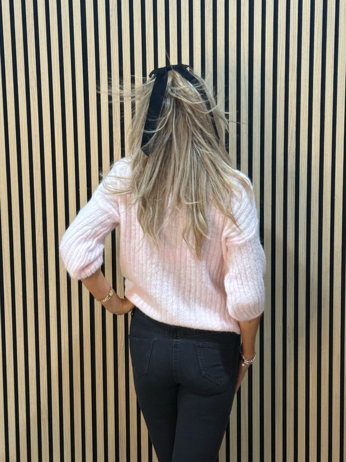 Ribbed Puff Sleeve Jumper - Pink