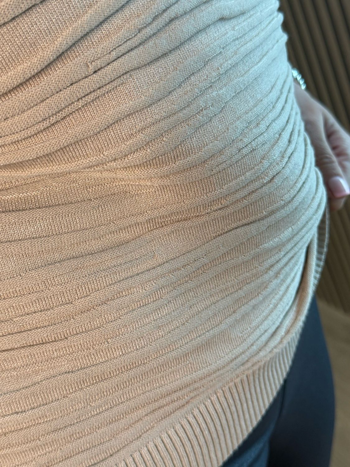 Textured Short Sleeve Knit Top - Beige