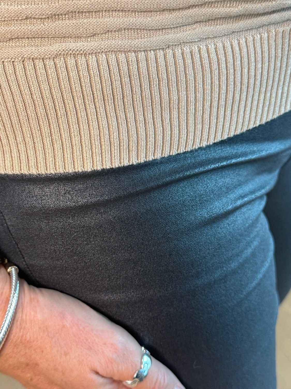 Textured Short Sleeve Knit Top - Beige