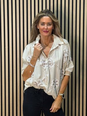 Embroidered Cotton Shirt - Beige