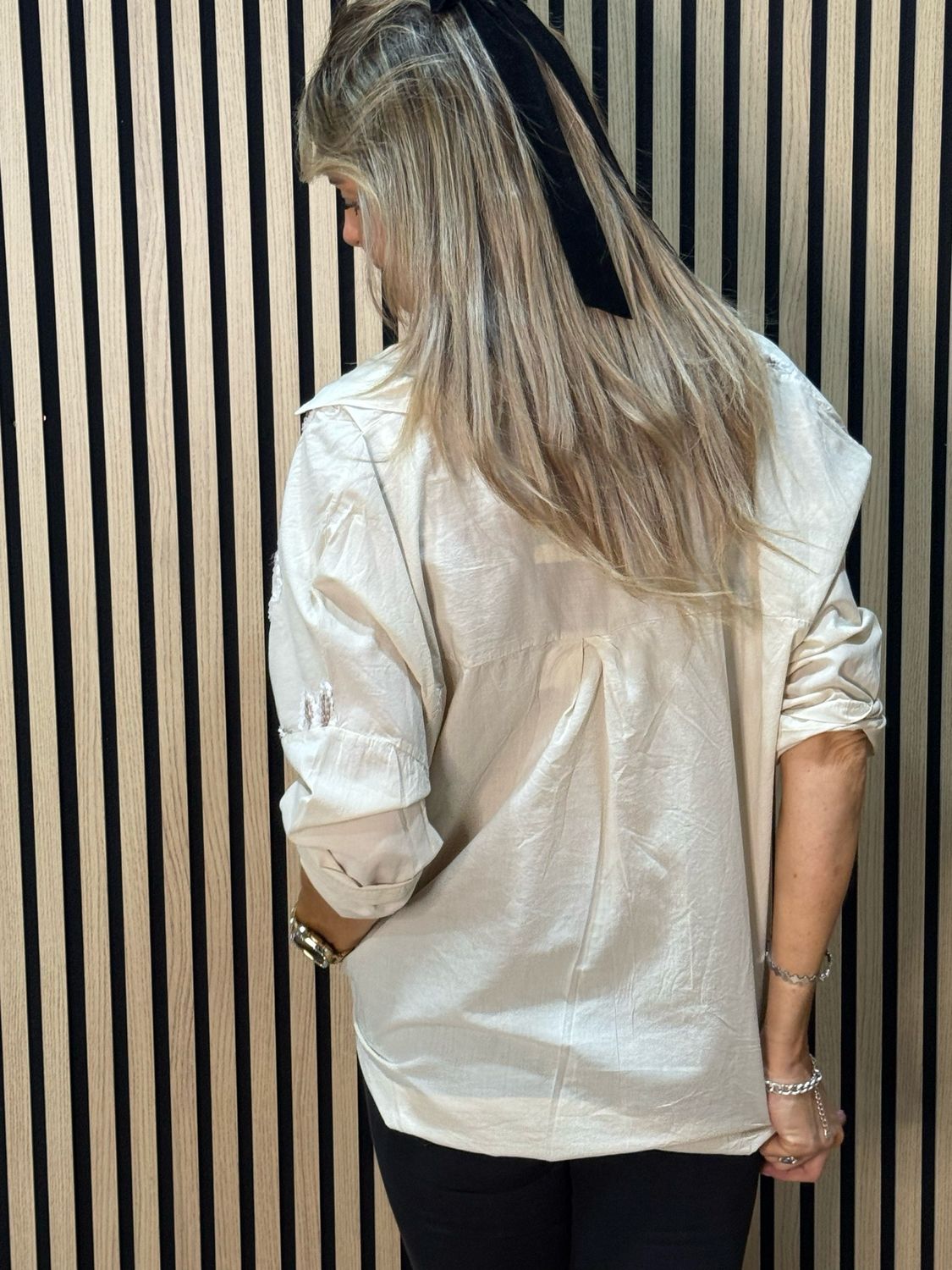 Embroidered Cotton Shirt - Beige