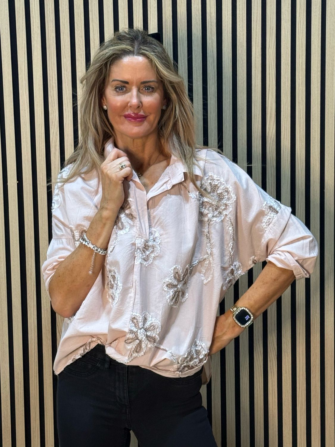 Embroidered Cotton Shirt - Pink