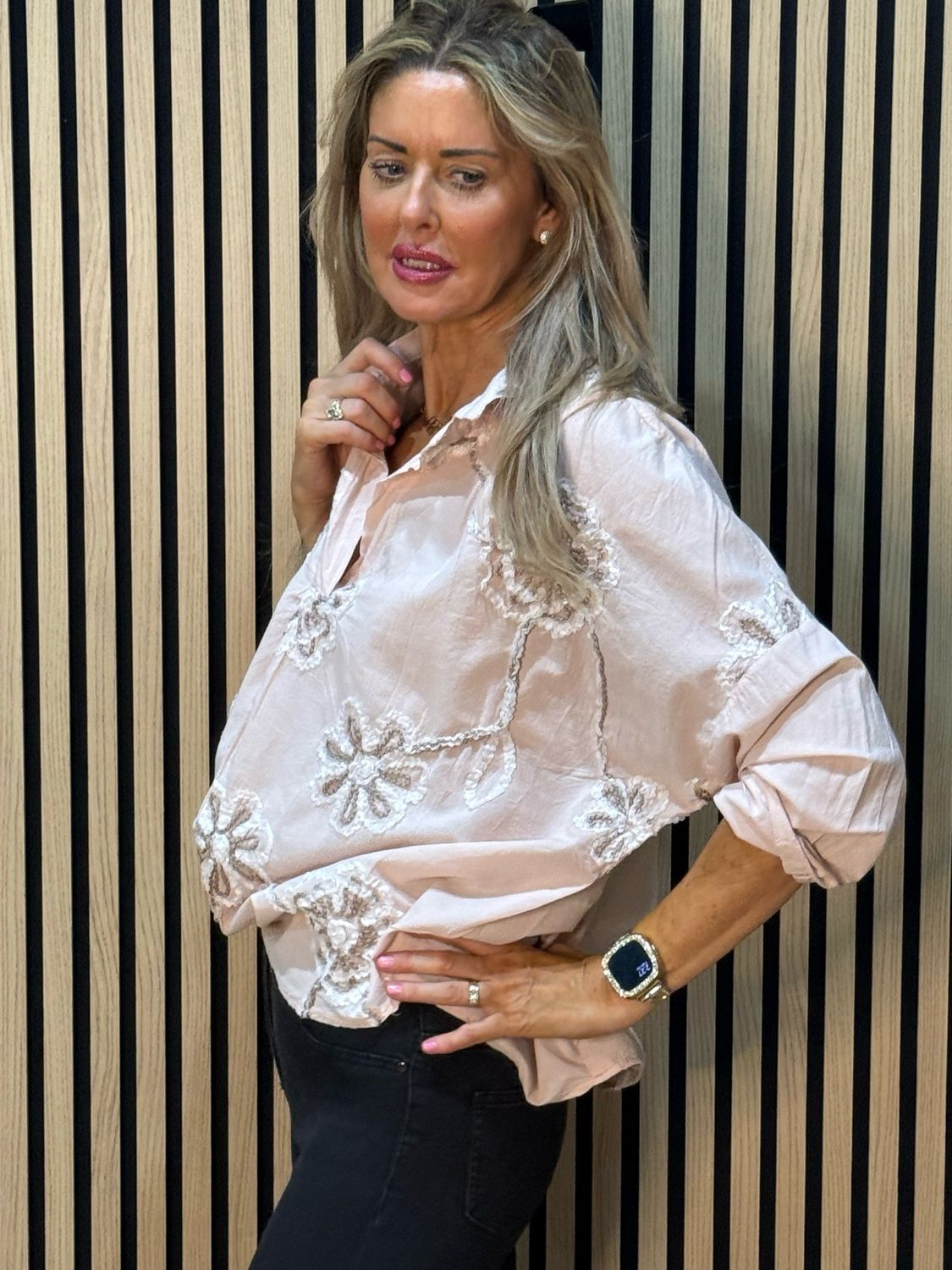 Embroidered Cotton Shirt - Pink