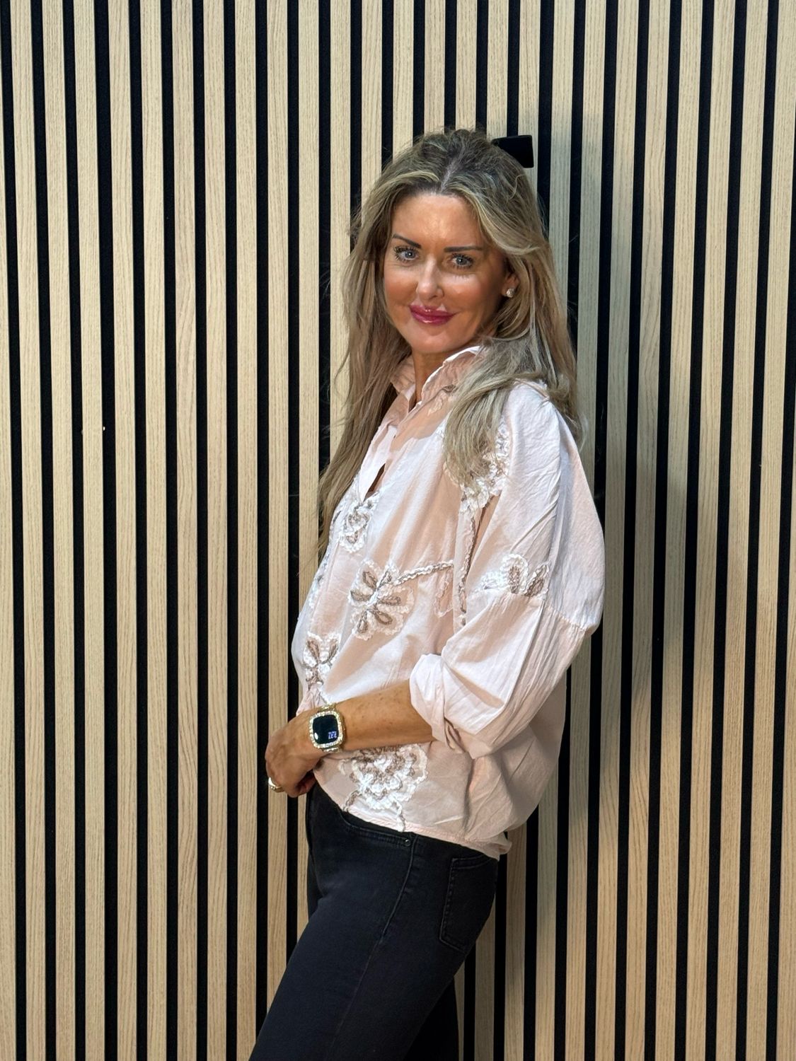 Embroidered Cotton Shirt - Pink