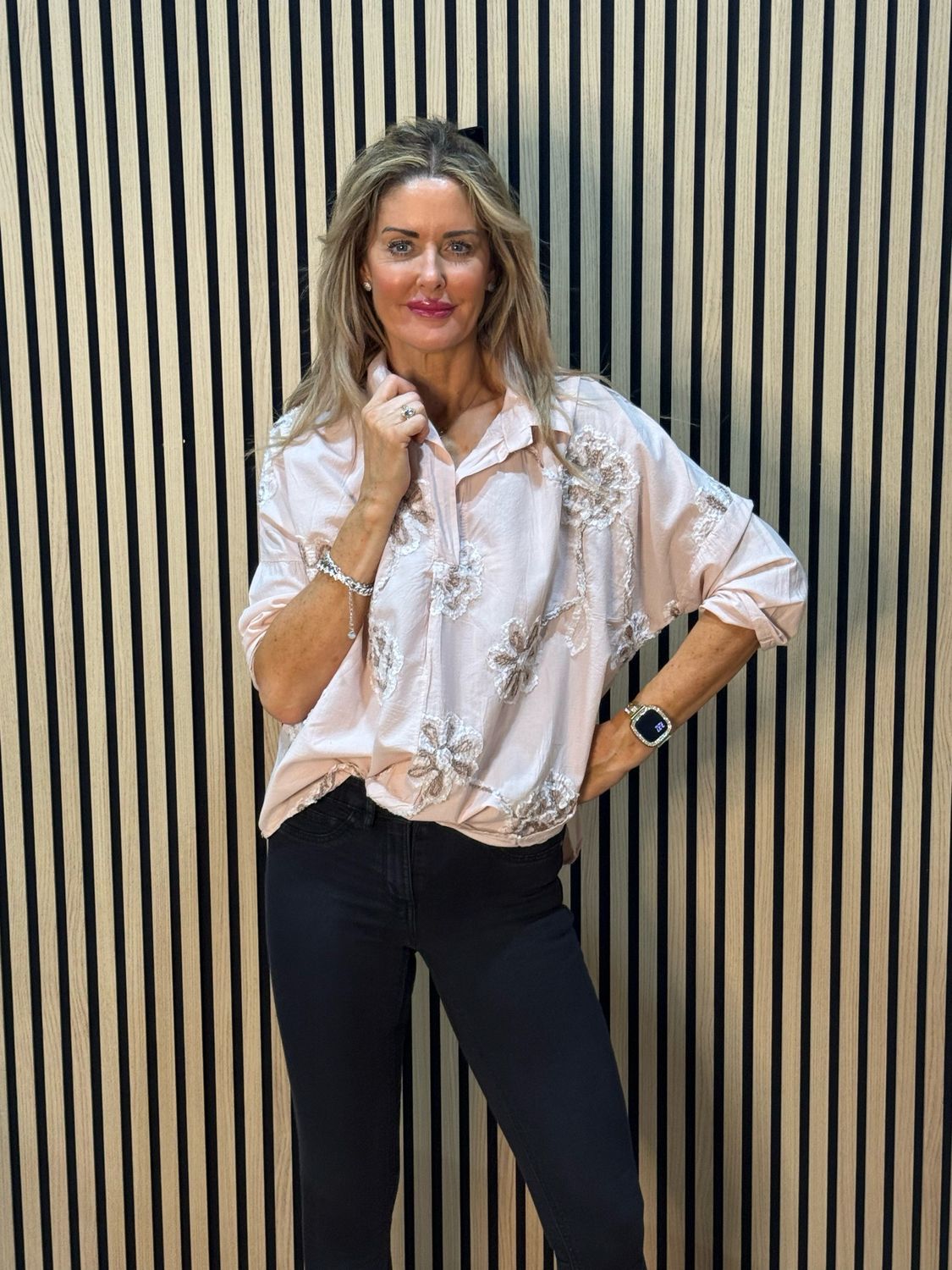 Embroidered Cotton Shirt - Pink